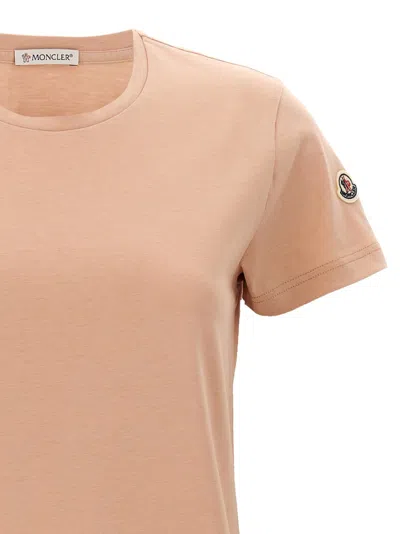 Moncler Cotton Jersey T-shirt With Felt Logo Patch In Pink