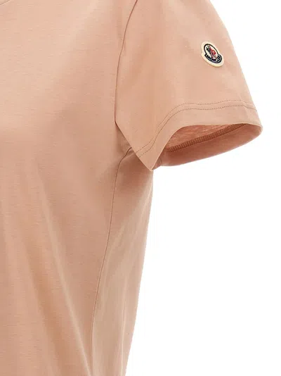 Moncler Cotton Jersey T-shirt With Felt Logo Patch In Pink