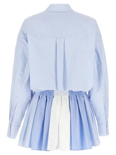 Alexander Wang Prestyled Pleated Boxer Romper Jumpsuit In Blue