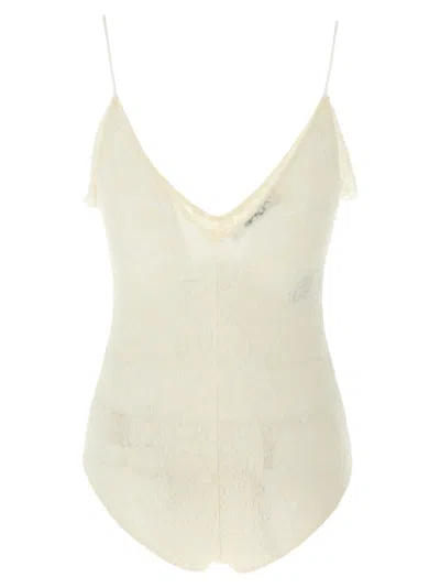 Philosophy Di Lorenzo Serafini Jersey Lace Bodysuit With Ruffled V-neck
