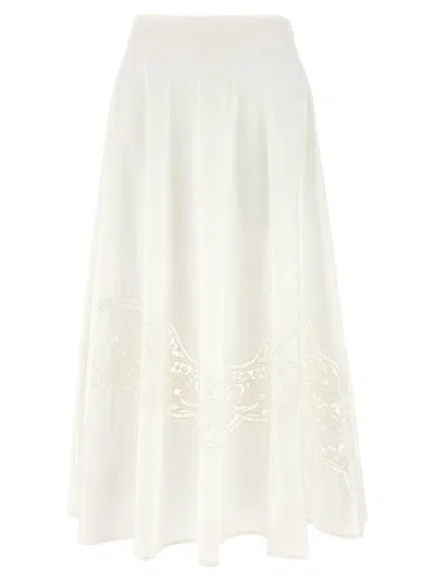 Twinset Twin-set Flared Cotton Poplin Sangallo Skirt In White
