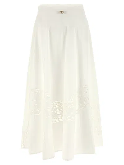 Twinset Twin-set Flared Cotton Poplin Sangallo Skirt In White