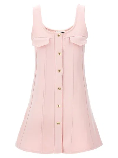 Ganni Relaxed Fit Fleece Cotton Mini Dress In Pink