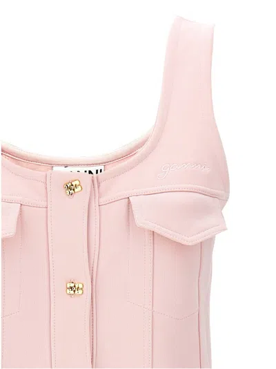 Ganni Relaxed Fit Fleece Cotton Mini Dress In Pink