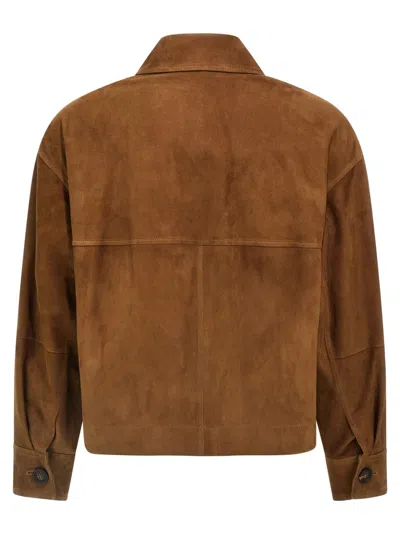 Brunello Cucinelli Wide-cropped Brown Suede Jacket Button Closure