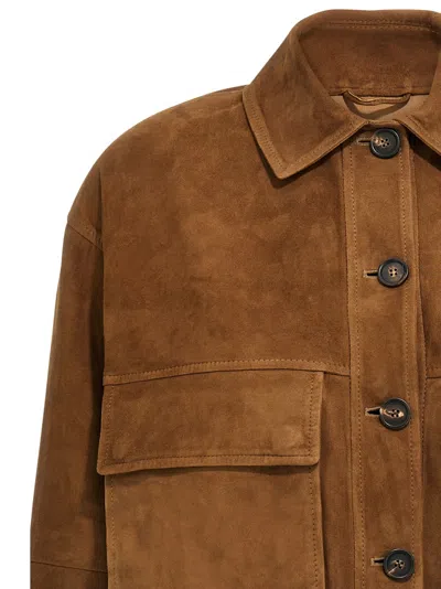 Brunello Cucinelli Wide-cropped Brown Suede Jacket Button Closure