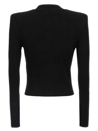 Balmain Structured Shoulder Black V-neck Cardigan With Decorative Buttons