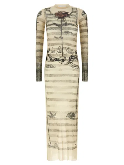 Jean Paul Gaultier Printed Tulle Maxi Dress With Long Sleeves In Multi