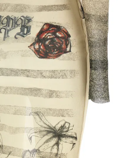 Jean Paul Gaultier Printed Tulle Maxi Dress With Long Sleeves In Multi