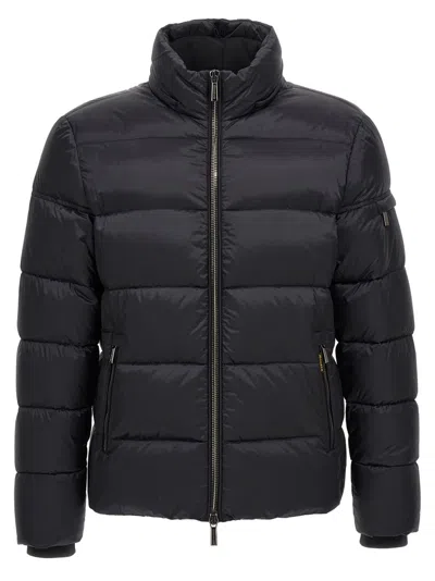 Moorer Quilted Hooded Jacket Removable Hood In Blue