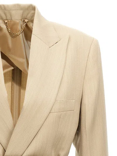Victoria Beckham Belted Waist Blazer With Chest And Flap Pockets In Neutral