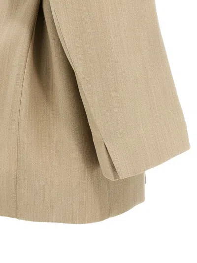 Victoria Beckham Belted Waist Blazer With Chest And Flap Pockets In Neutral