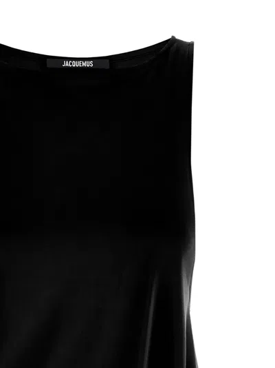 Jacquemus Draped Sleeveless Peplum Dress With Asymmetrical Hem In Black