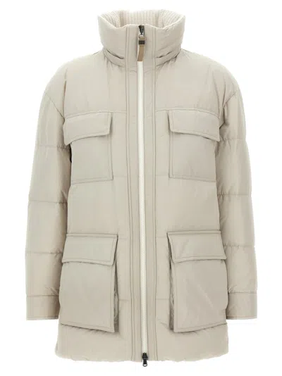 Brunello Cucinelli Knitted Neck Down Jacket Puffer Jackets Beige