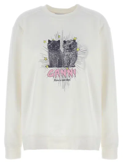 Ganni Off-white Isoli Kittens Drop Shoulder Sweatshirt