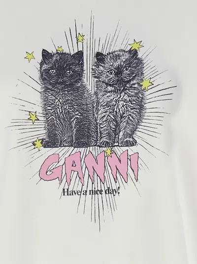 Ganni Off-white Isoli Kittens Drop Shoulder Sweatshirt