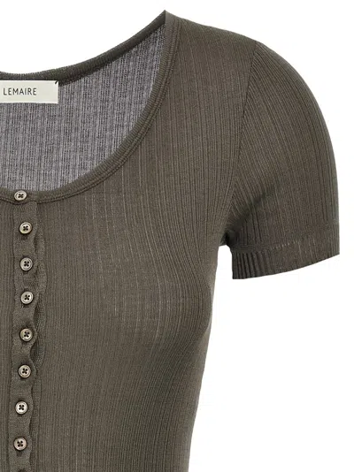 Lemaire Ribbed Viscose And Silk Blend Bodysuit In Brown