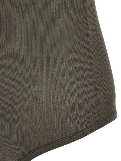 Lemaire Ribbed Viscose And Silk Blend Bodysuit In Brown