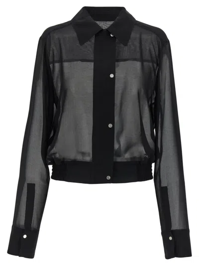 Pinko Black Georgette Crop Shirt With Elastic Waistband In Black