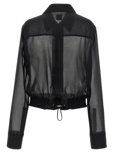 Pinko Black Georgette Crop Shirt With Elastic Waistband In Black