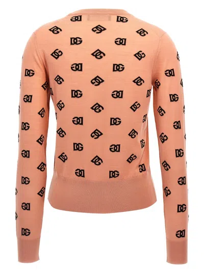 Dolce & Gabbana All-over Logo Jacquard Wool And Silk Sweater In Pink