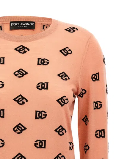Dolce & Gabbana All-over Logo Jacquard Wool And Silk Sweater In Pink