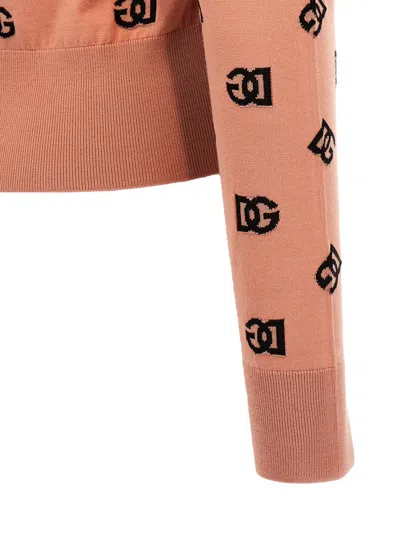 Dolce & Gabbana All-over Logo Jacquard Wool And Silk Sweater In Pink