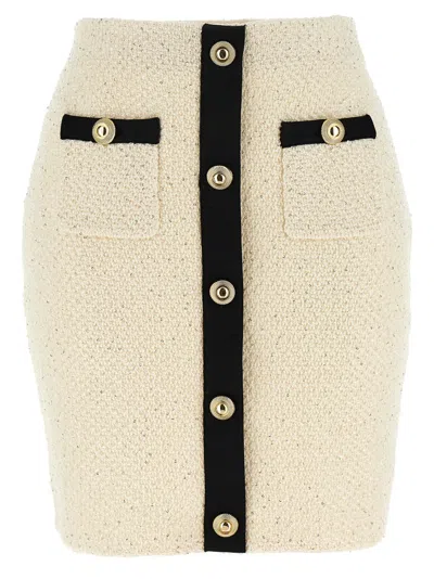 Self-portrait 'cream Sequin Knit Mini' Skirt In White