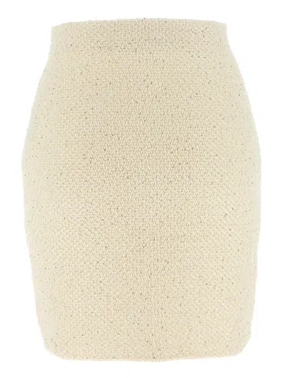 Self-portrait 'cream Sequin Knit Mini' Skirt In White