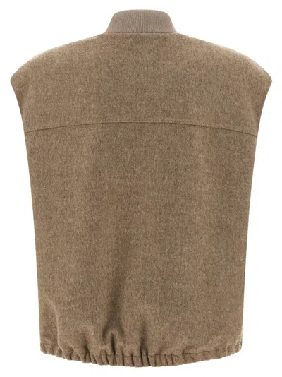 Brunello Cucinelli Shiny Zipper Pull Gilet Beige