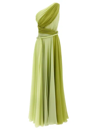 Giambattista Valli One-shoulder Silk Maxi Dress With Torch Detail In Green