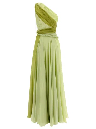 Giambattista Valli One-shoulder Silk Maxi Dress With Torch Detail In Green