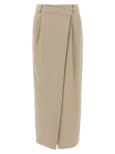 Brunello Cucinelli Wrap Skirt With Back Pockets And Belt Loops In Neutral
