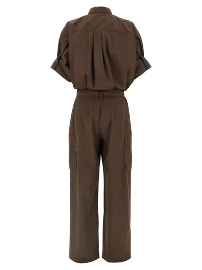 Brunello Cucinelli Waist Belt Cargo Chest Short Sleeve Dress In Brown
