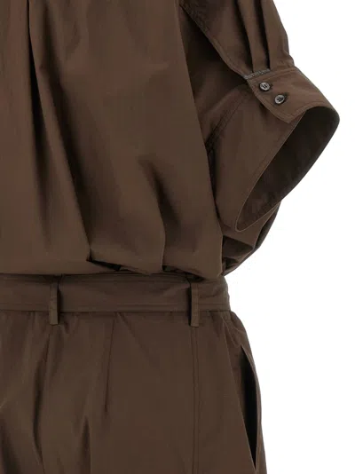 Brunello Cucinelli Waist Belt Cargo Chest Short Sleeve Dress In Brown