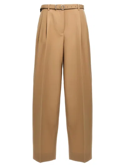 Jil Sander Gabardine Belt Pants In Brown