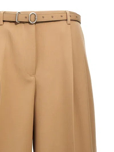 Jil Sander Gabardine Belt Pants In Brown