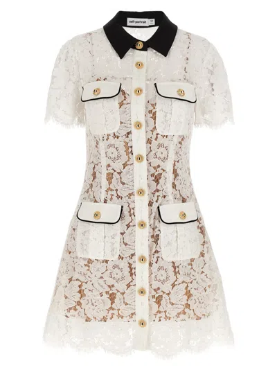 Self-portrait Delicate Lace Dress With Structured Pockets In White