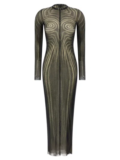 Jean Paul Gaultier Semi-transparent Printed Tulle Dress With Long Sleeves