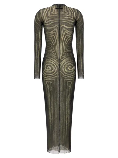 Jean Paul Gaultier Semi-transparent Printed Tulle Dress With Long Sleeves