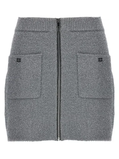 Ganni Sparkle Wool Mini Skirt With Elastic Waistband In Gray