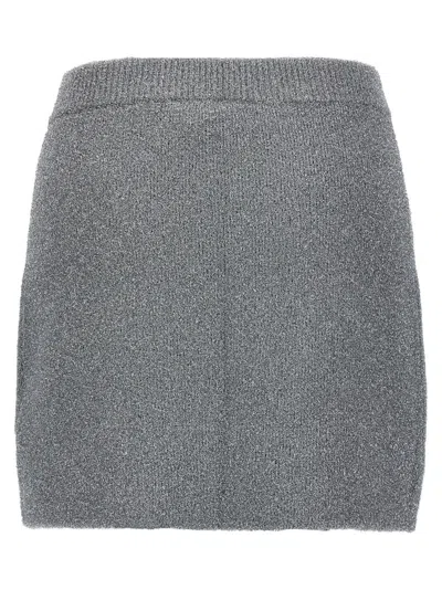 Ganni Sparkle Wool Mini Skirt With Elastic Waistband In Gray