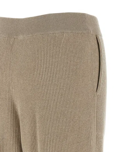 Brunello Cucinelli Ribbed Texture Elastic Waistband Trousers In Nude