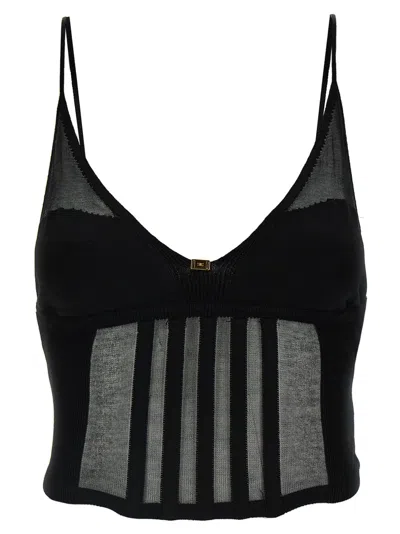 Elisabetta Franchi Slim-fit Knit Top With Transparent Panels In Black