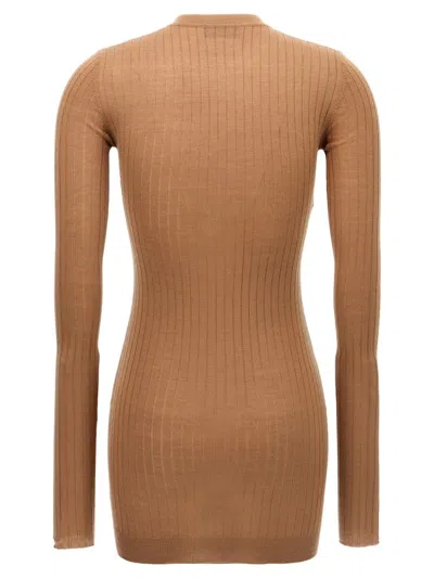 Attico Mini Dress With Ribbed Texture And Button Detailing In Brown