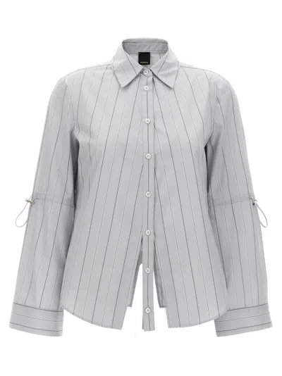 Pinko Striped Collar Shirt With Adjustable Ties In Gray