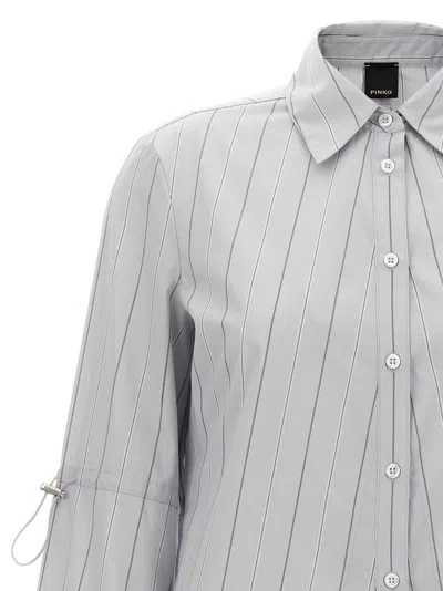 Pinko Striped Collar Shirt With Adjustable Ties In Gray