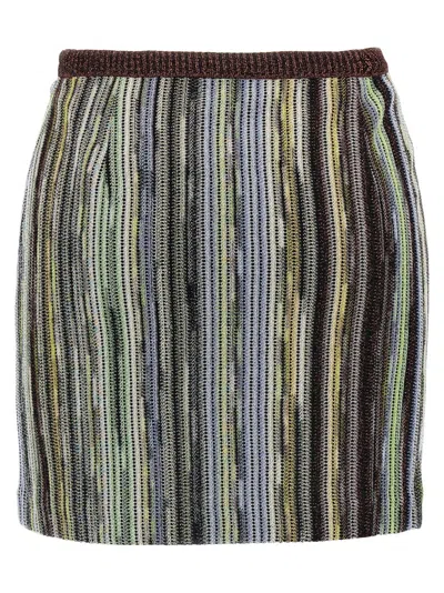 Missoni Striped Skirt With Button And Elastic Waistband In Gray