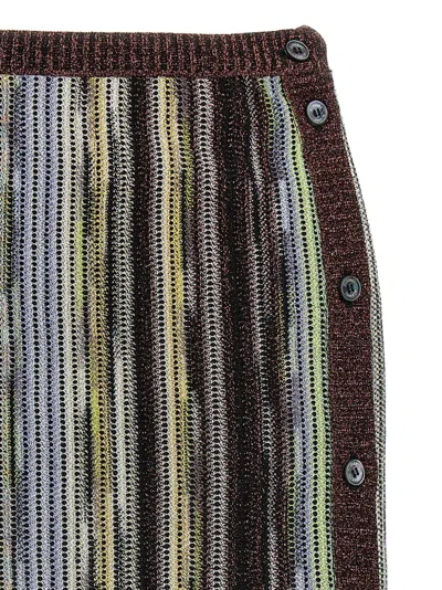 Missoni Striped Skirt With Button And Elastic Waistband In Gray