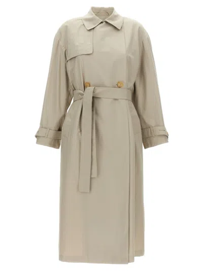 Max Mara Grey Strench Trench Coat In Neutral